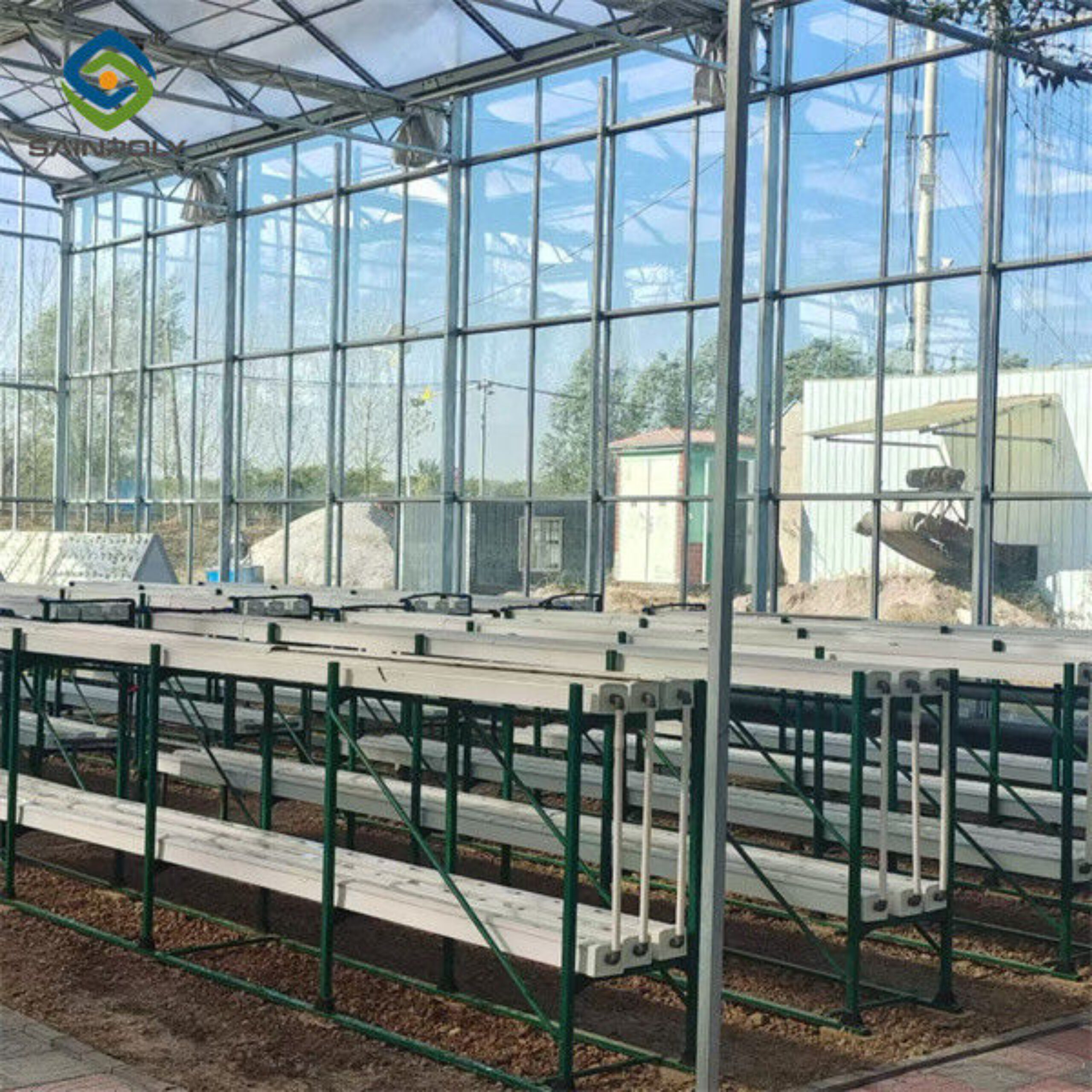 Agricultural Glass Greenhouse Continuous Skeleton PC Board Greenhouse For Vegetables