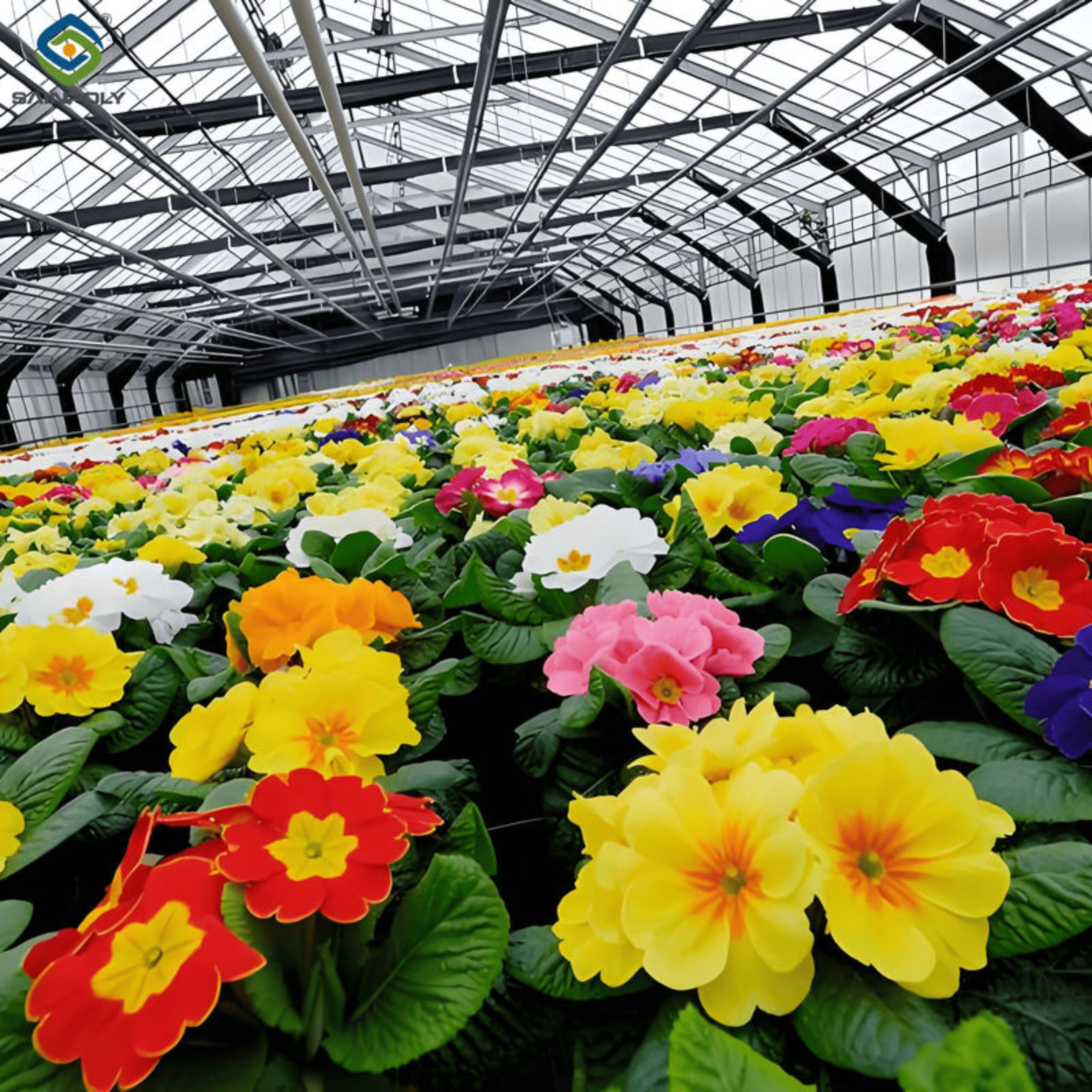Easy Assembly Glass Type Flower Greenhouses With Hydroponic Growing System