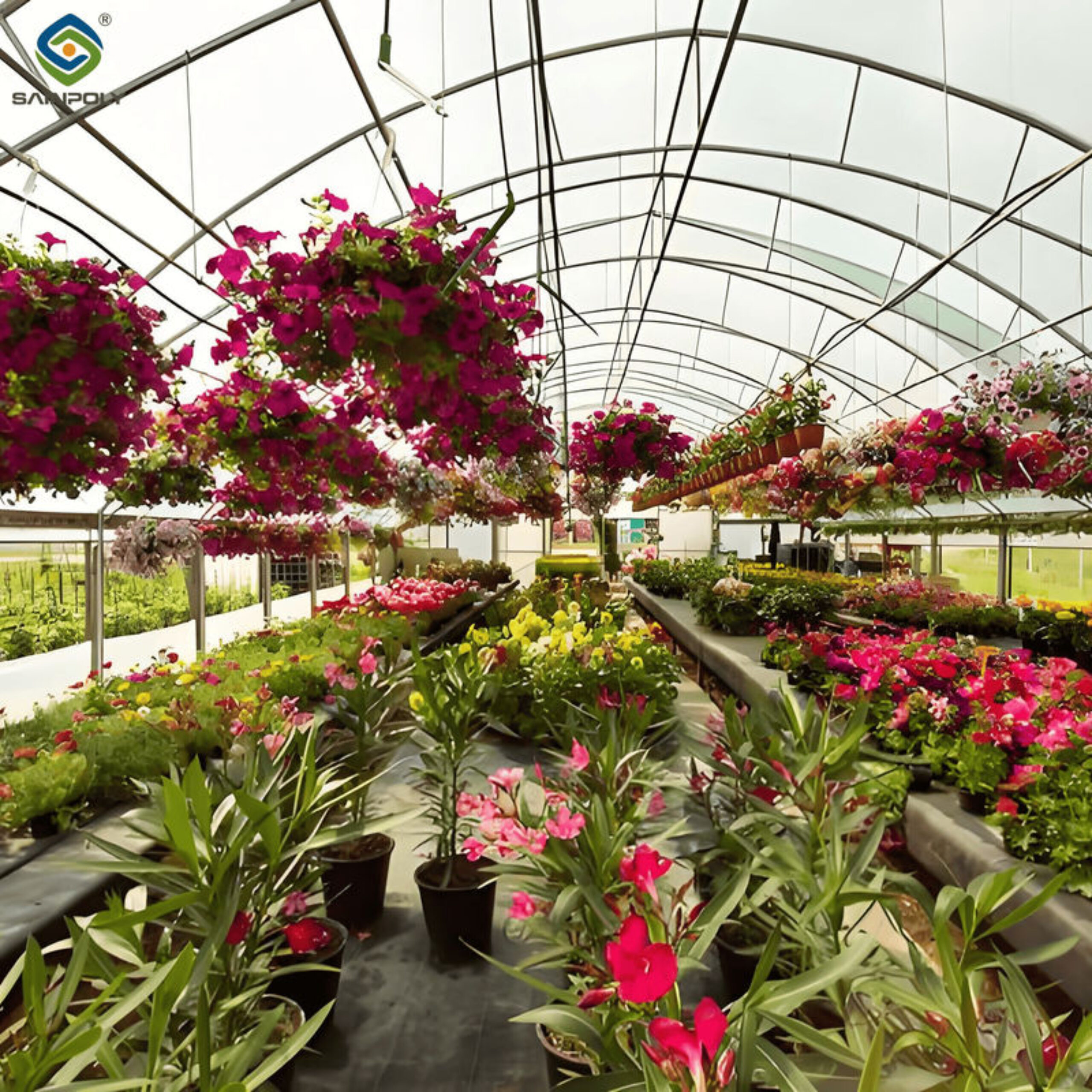 Easy Assembly Glass Type Flower Greenhouses With Hydroponic Growing System