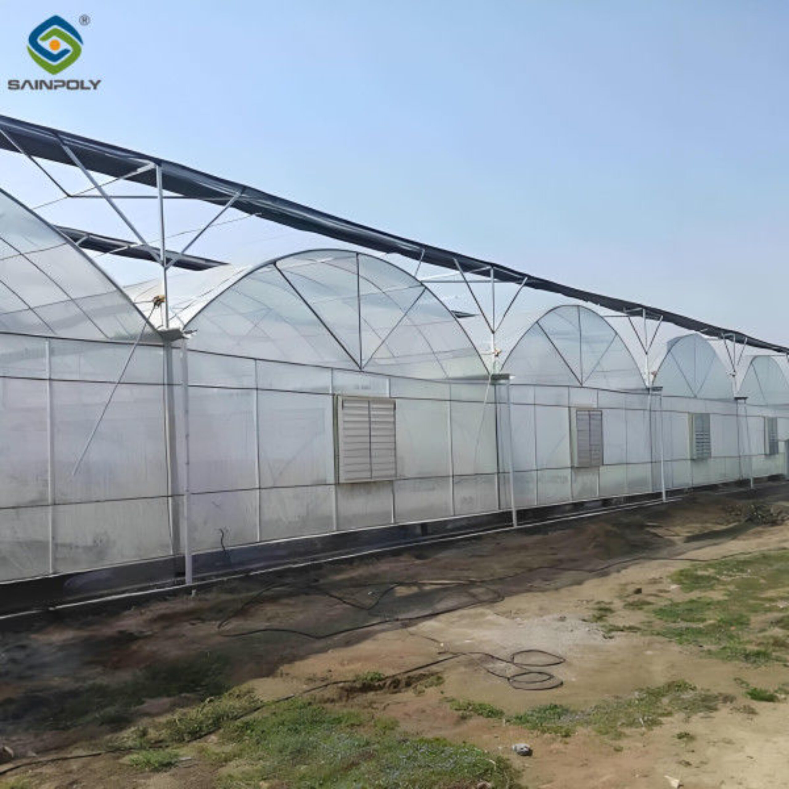 Galvanized Steel Multispan Commercial Polycarbonate Greenhouse Customized Length