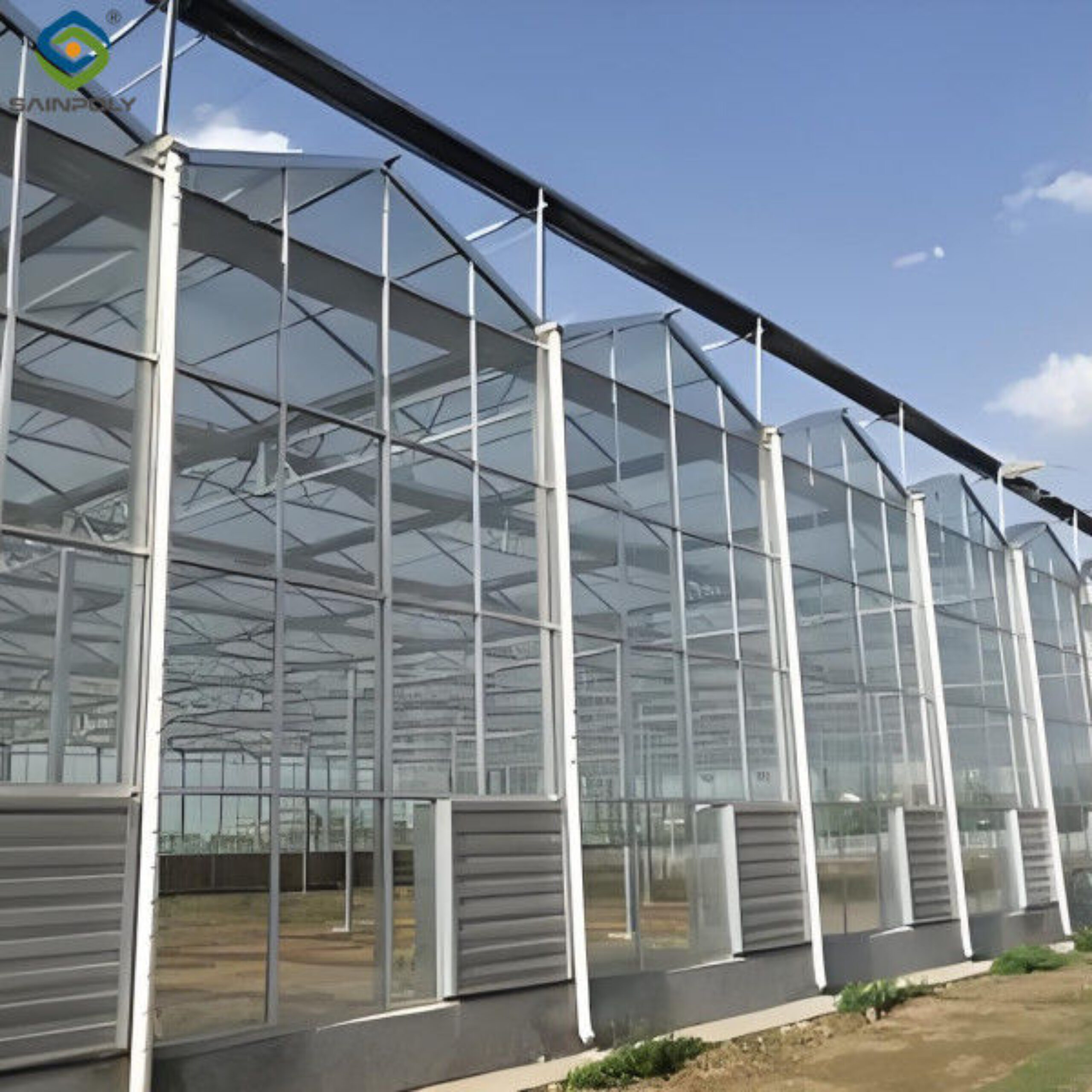 Large Size Multispan Glass Covering Smart Greenhouse Stable Structure