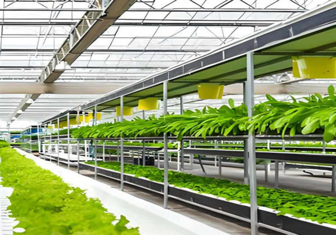 Large Size Multispan Glass Covering Smart Greenhouse Stable Structure