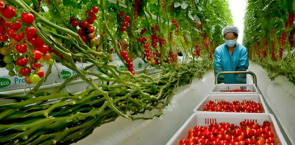 Multispan Glass Polycarbonate Film Greenhouse For Tomato Plants