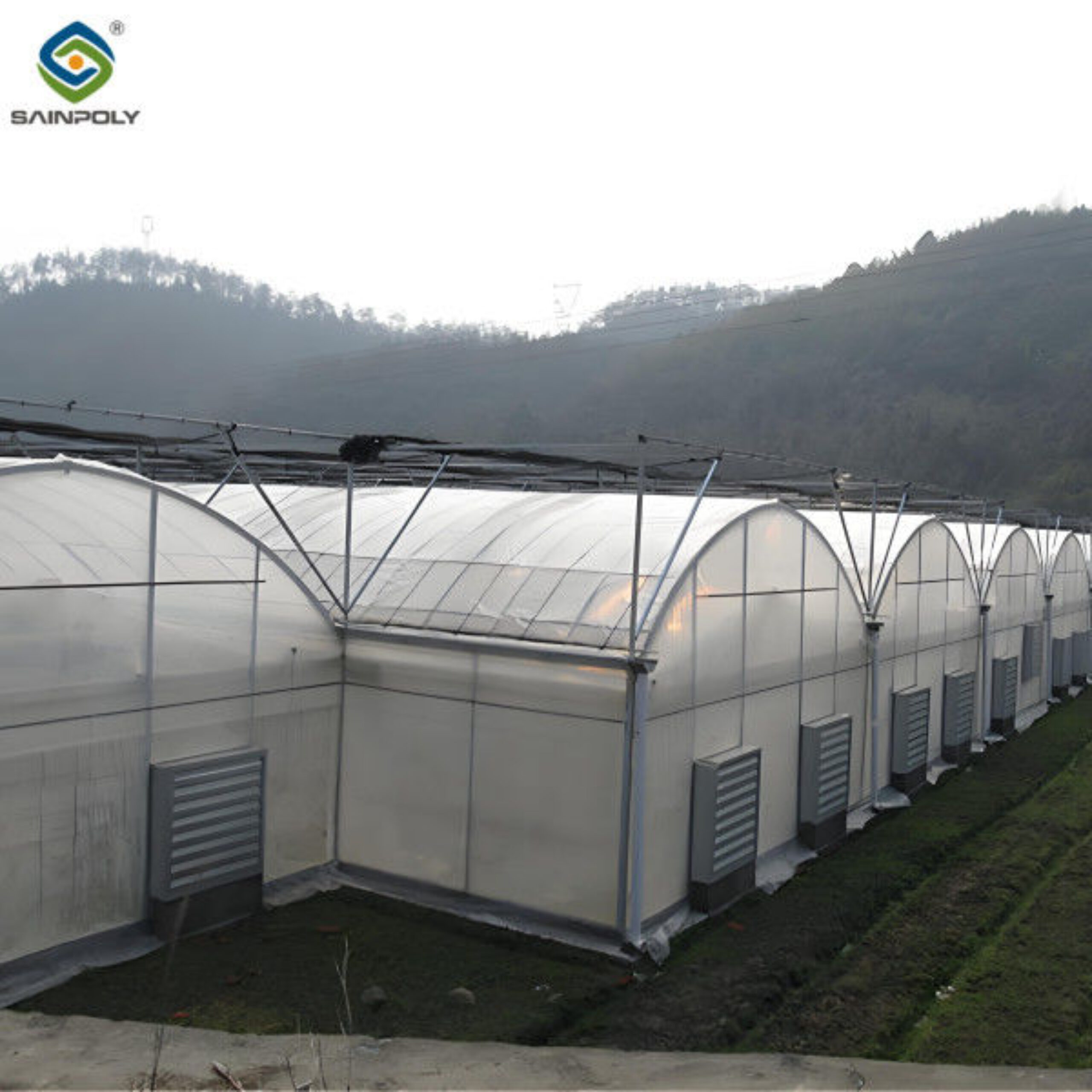 Polycarbonate Covering Multi Span Greenhouse With Galvanized Steel Structure