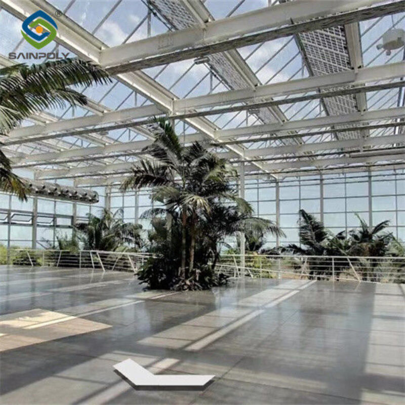 Solar Panel Tempered Glass Greenhouse Multi Span Energy Efficient