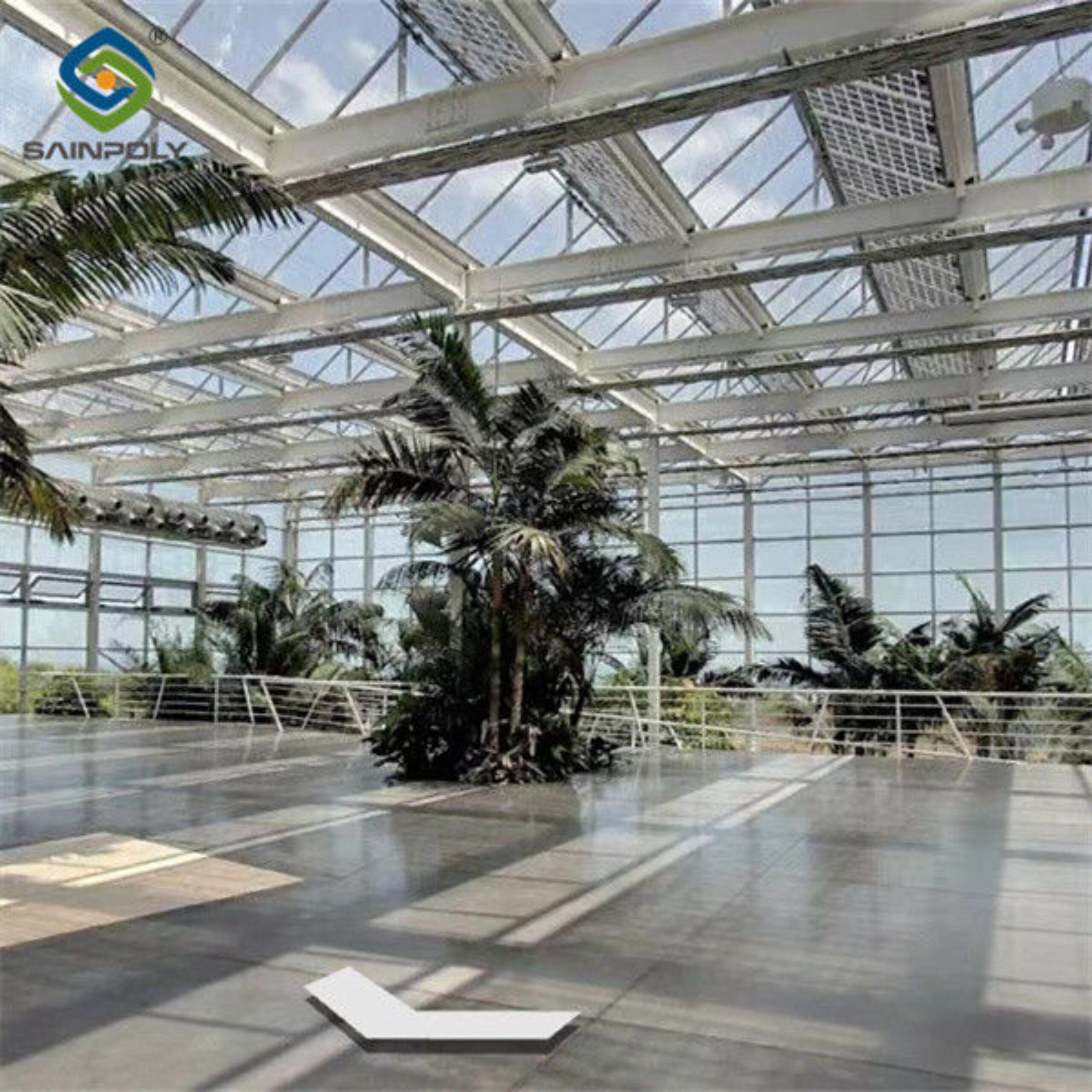 Solar Panel Tempered Glass Greenhouse Multi Span Energy Efficient