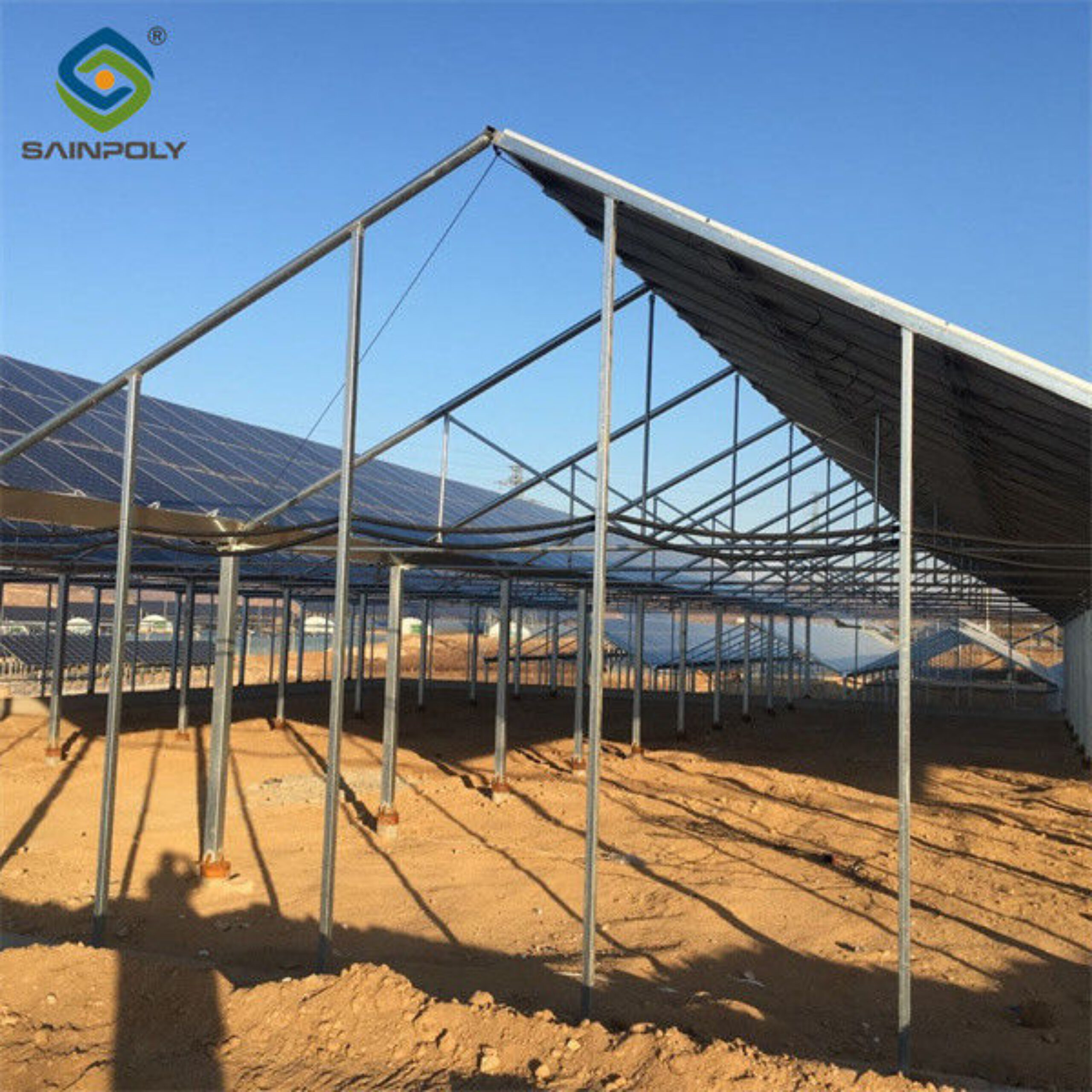 Solar Panel Tempered Glass Greenhouse Multi Span Energy Efficient